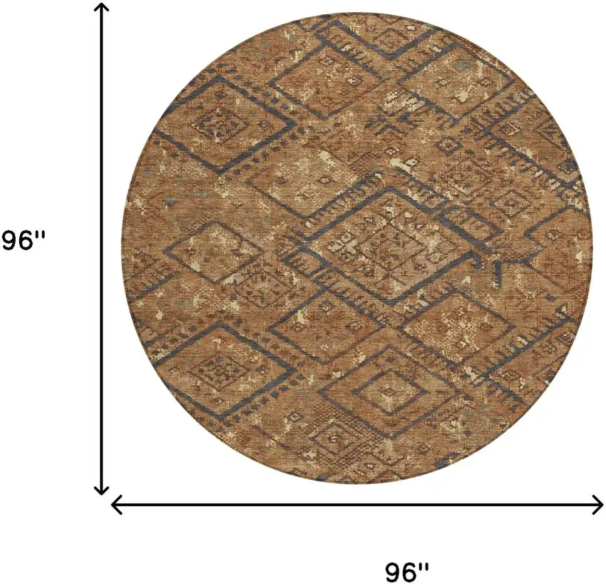 8' Orange And Gold Round Geometric Washable Indoor Outdoor Area Rug Photo 8