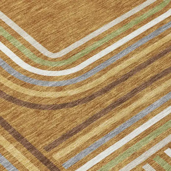 8' Orange And Gold Round Geometric Washable Indoor Outdoor Area Rug Photo 6