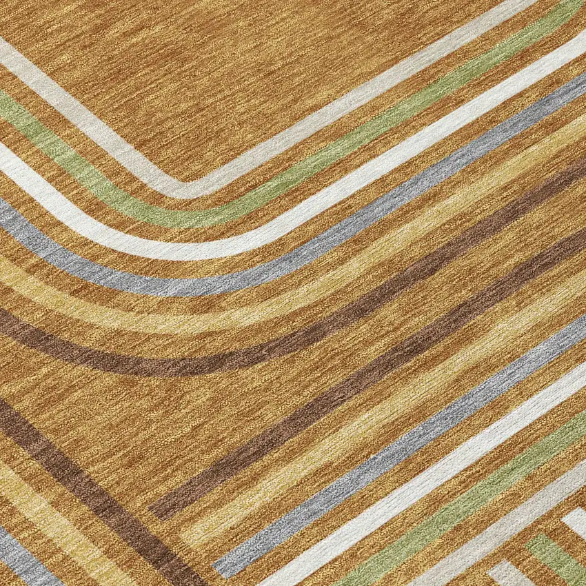 8' Orange And Gold Round Geometric Washable Indoor Outdoor Area Rug Photo 6