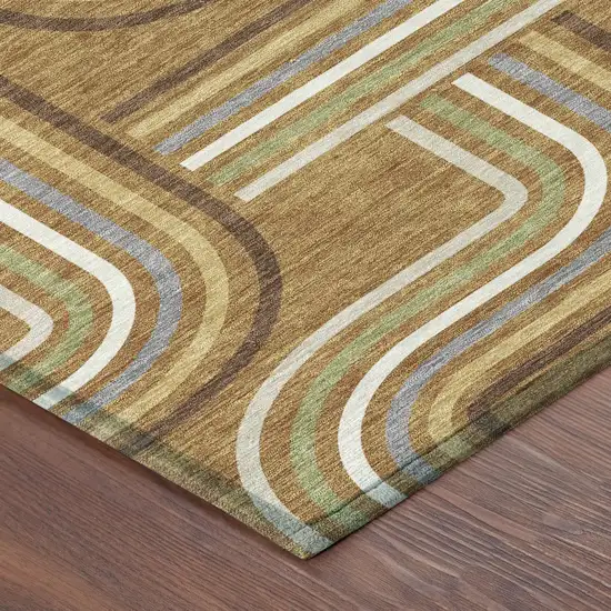 8' Orange And Gold Round Geometric Washable Indoor Outdoor Area Rug Photo 5