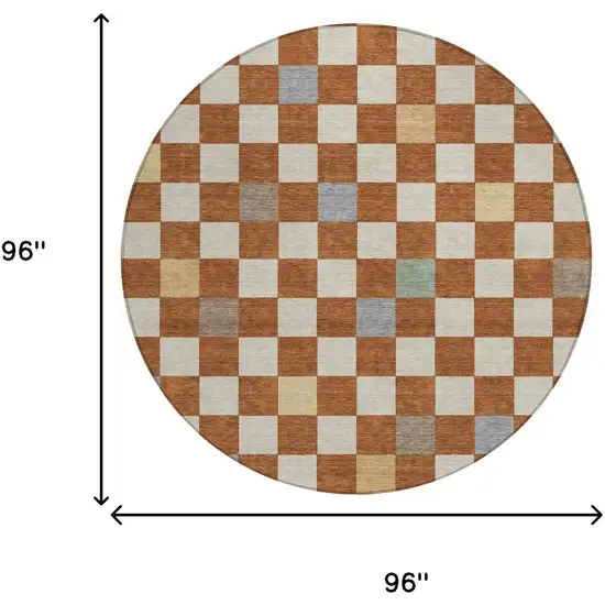8' Orange And Gold Round Geometric Washable Indoor Outdoor Area Rug Photo 7