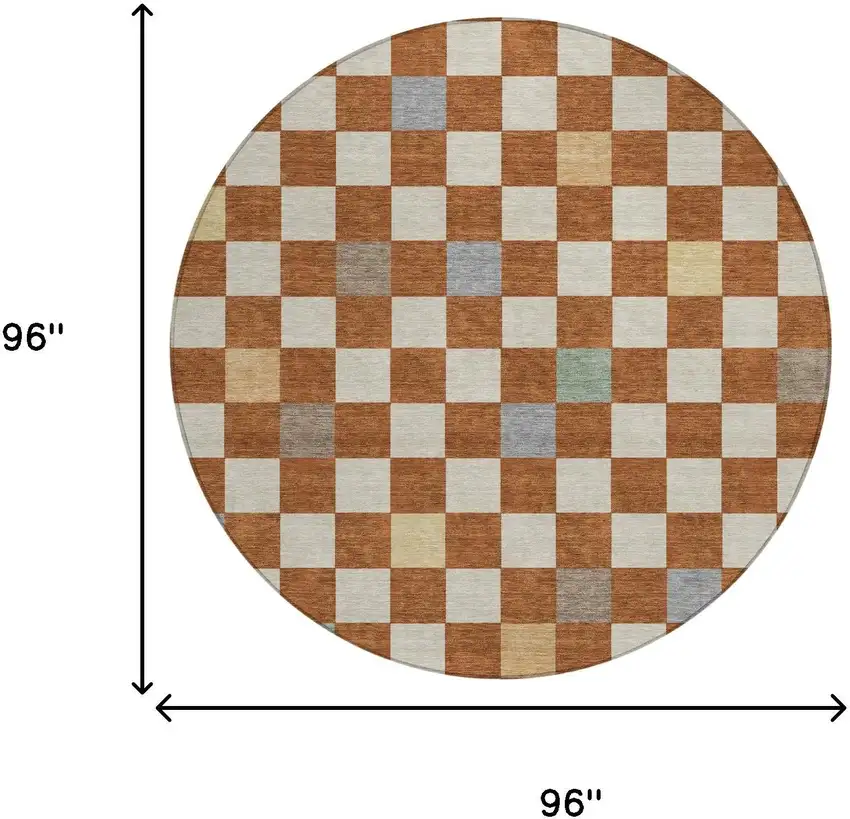 8' Orange And Gold Round Geometric Washable Indoor Outdoor Area Rug Photo 7