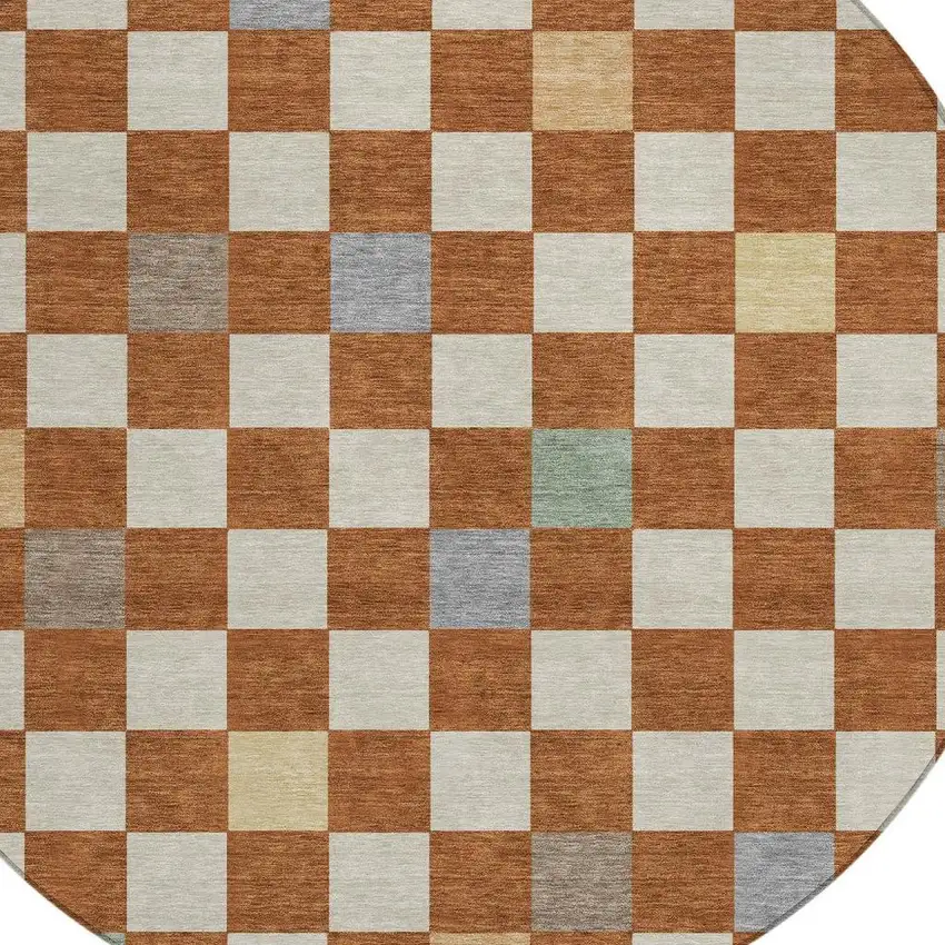8' Orange And Gold Round Geometric Washable Indoor Outdoor Area Rug Photo 2