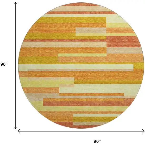 8' Orange And Gold Striped Washable Round Rug With UV Protection Photo 3