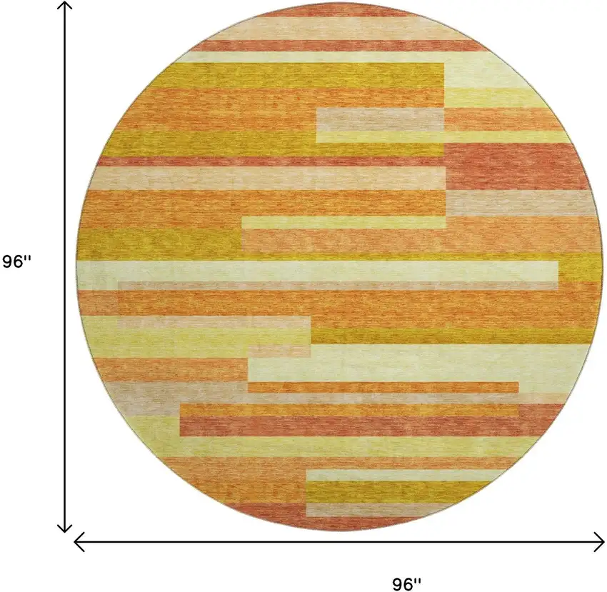 8' Orange And Gold Striped Washable Round Rug With UV Protection Photo 3