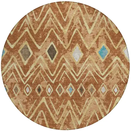 8' Orange And Graphite Round Geometric Washable Indoor Outdoor Area Rug Photo 2