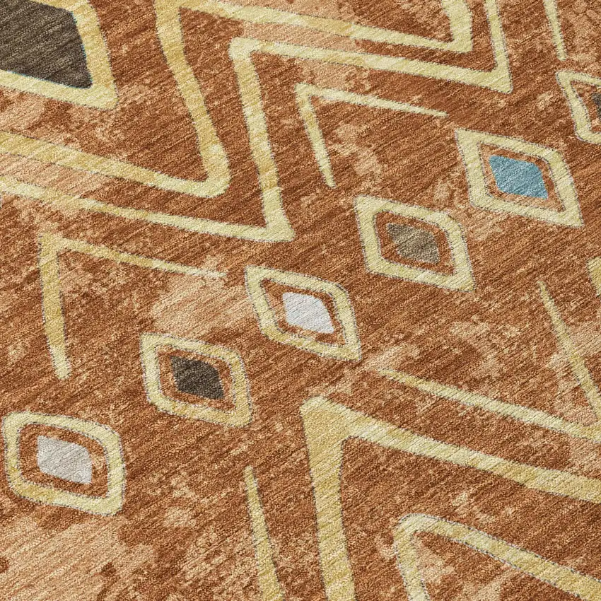 8' Orange And Graphite Round Geometric Washable Indoor Outdoor Area Rug Photo 6