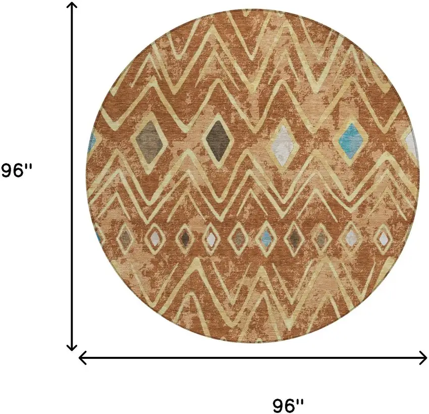 8' Orange And Graphite Round Geometric Washable Indoor Outdoor Area Rug Photo 7