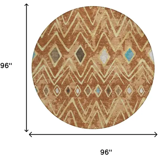 8' Orange And Graphite Round Geometric Washable Indoor Outdoor Area Rug Photo 7
