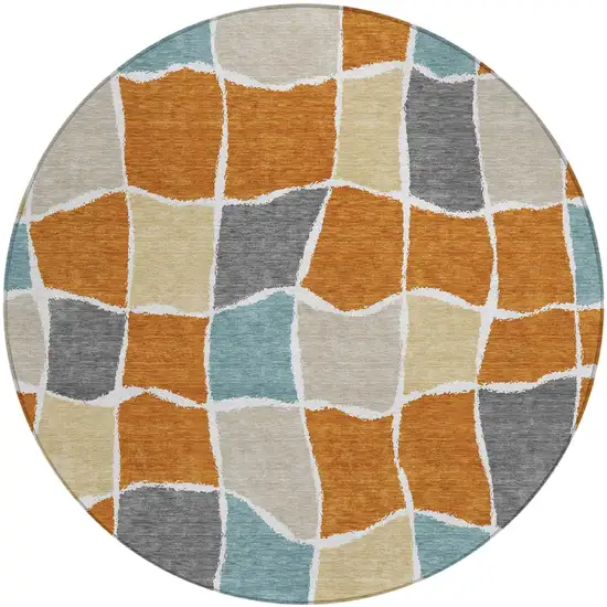 8' Orange And Graphite Round Geometric Washable Indoor Outdoor Area Rug Photo 3