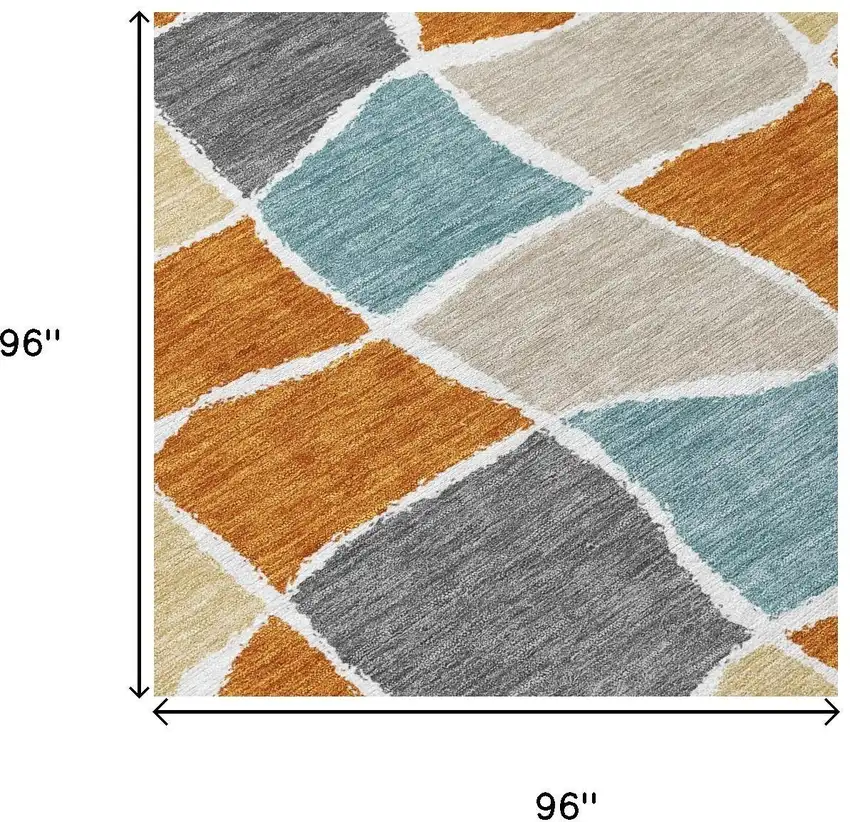 8' Orange And Graphite Round Geometric Washable Indoor Outdoor Area Rug Photo 5