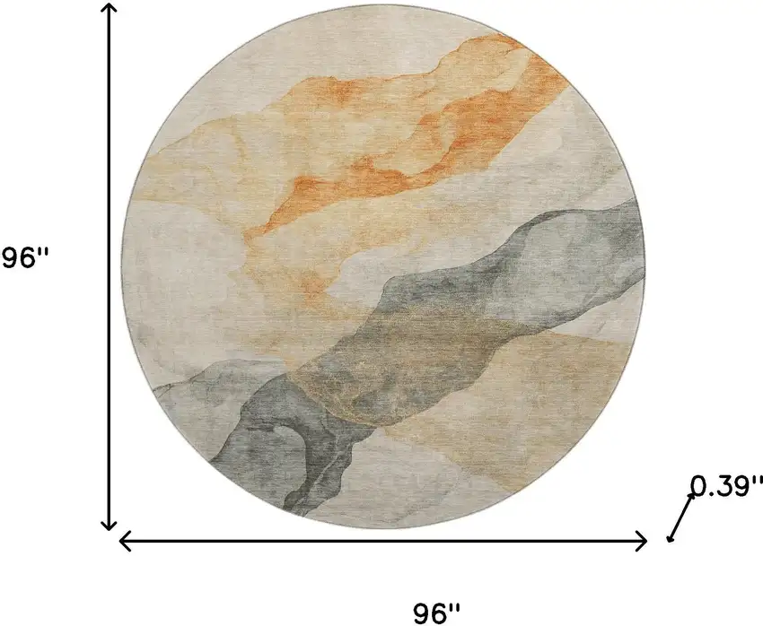 8' Orange And Gray Abstract Washable Round Rug With UV Protection Photo 8