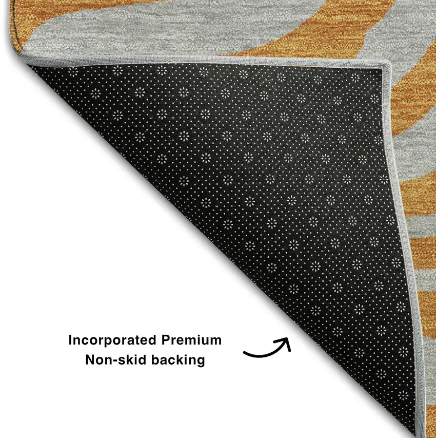 8' Orange And Gray Animal Print Washable Round Rug With UV Protection Photo 5