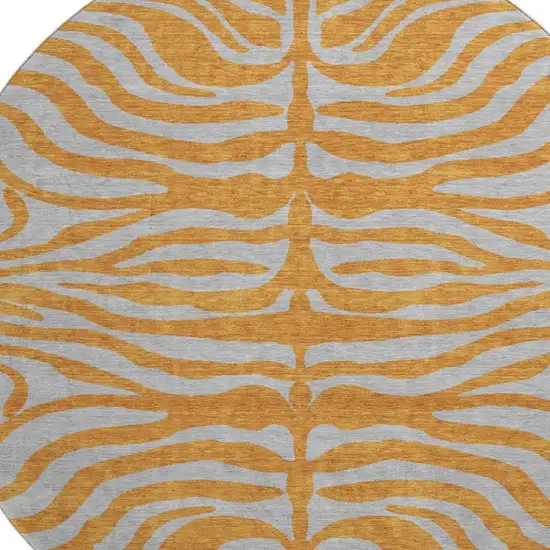 8' Orange And Gray Animal Print Washable Round Rug With UV Protection Photo 2