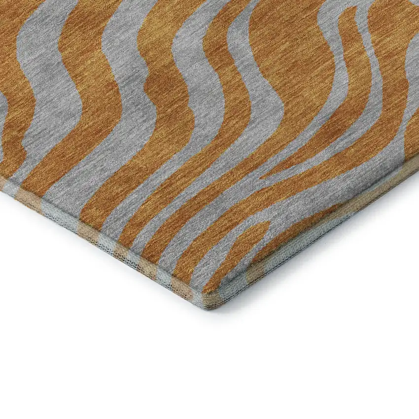 8' Orange And Gray Animal Print Washable Round Rug With UV Protection Photo 6