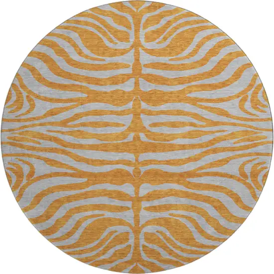 8' Orange And Gray Animal Print Washable Round Rug With UV Protection Photo 1
