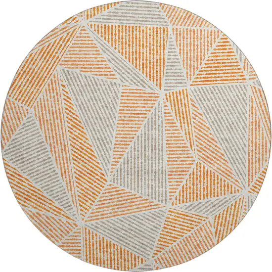 8' Orange And Gray Geometric Washable Round Rug With UV Protection Photo 1