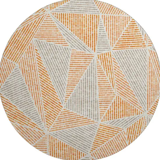 8' Orange And Gray Geometric Washable Round Rug With UV Protection Photo 3