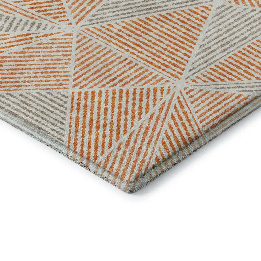 8' Orange And Gray Geometric Washable Round Rug With UV Protection Photo 7