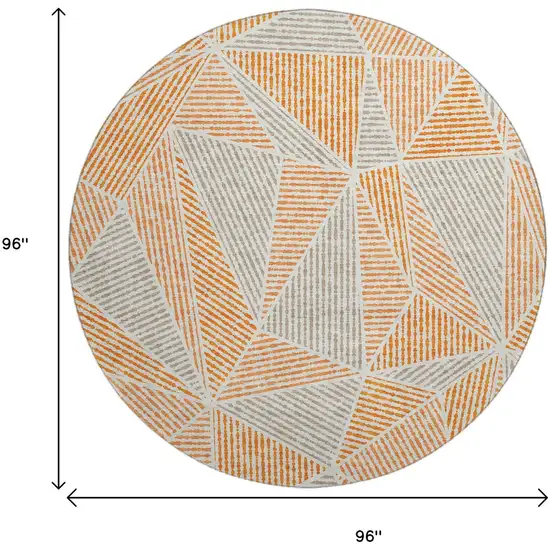 8' Orange And Gray Geometric Washable Round Rug With UV Protection Photo 3