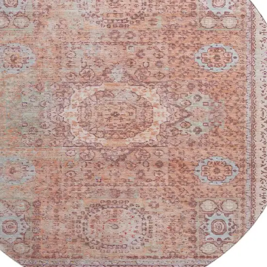 8' Orange And Gray Oriental Washable Round Rug With UV Protection Photo 2