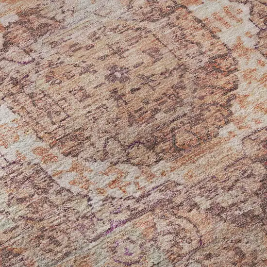 8' Orange And Gray Oriental Washable Round Rug With UV Protection Photo 8