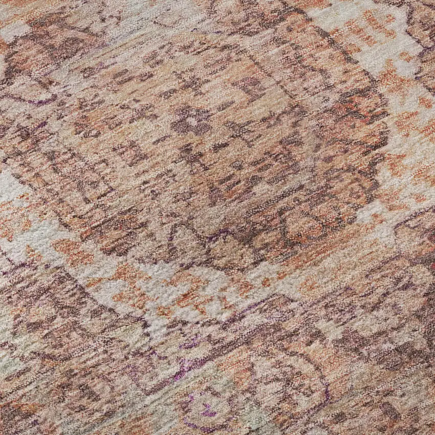 8' Orange And Gray Oriental Washable Round Rug With UV Protection Photo 8