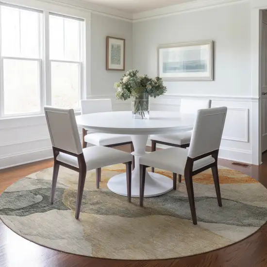 8' Orange And Gray Round Abstract Washable Indoor Outdoor Area Rug Photo 6