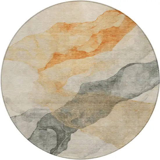 8' Orange And Gray Round Abstract Washable Indoor Outdoor Area Rug Photo 1