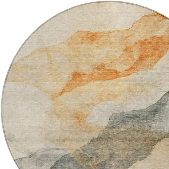 8' Orange And Gray Round Abstract Washable Indoor Outdoor Area Rug Photo 8