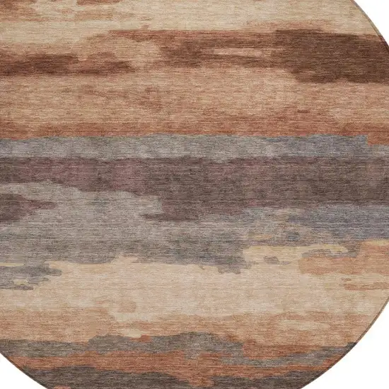 8' Orange And Gray Round Abstract Washable Indoor Outdoor Area Rug Photo 7