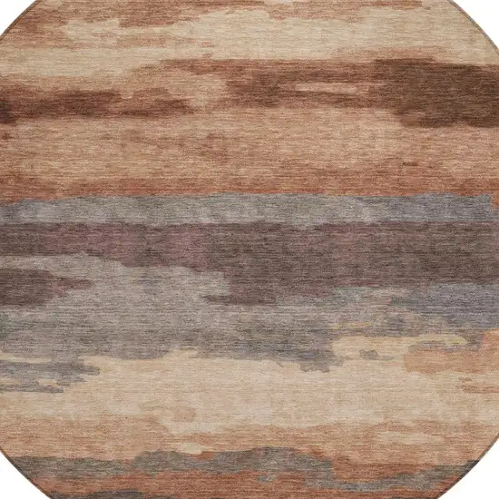 8' Orange And Gray Round Abstract Washable Indoor Outdoor Area Rug Photo 4
