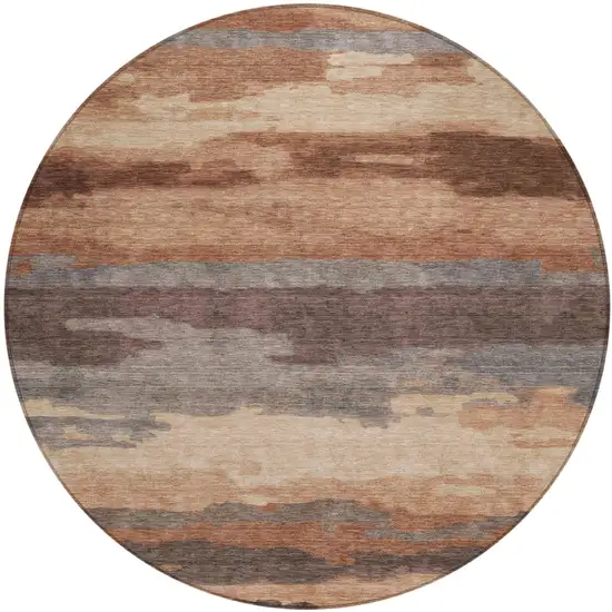 8' Orange And Gray Round Abstract Washable Indoor Outdoor Area Rug Photo 1