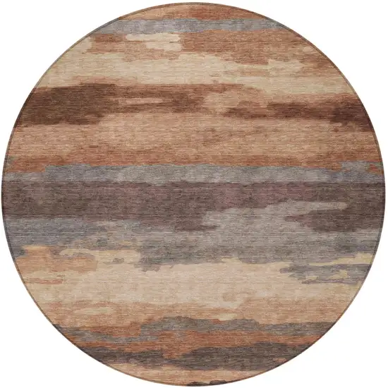 8' Orange And Gray Round Abstract Washable Indoor Outdoor Area Rug Photo 2
