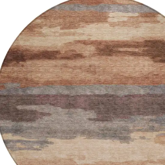 8' Orange And Gray Round Abstract Washable Indoor Outdoor Area Rug Photo 6