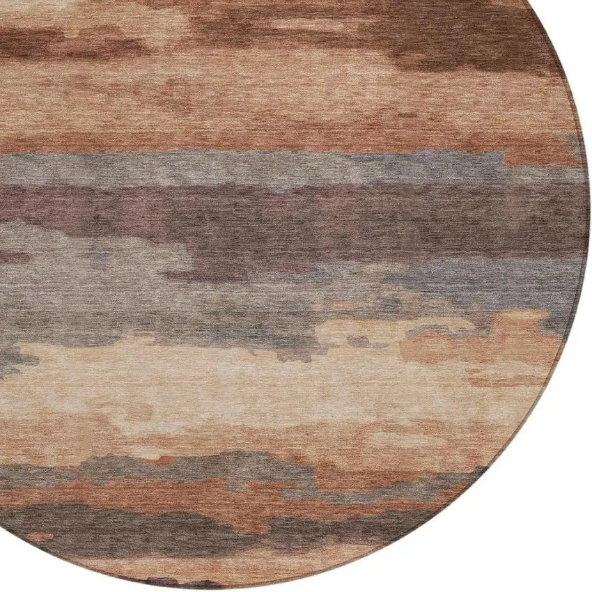 8' Orange And Gray Round Abstract Washable Indoor Outdoor Area Rug Photo 5