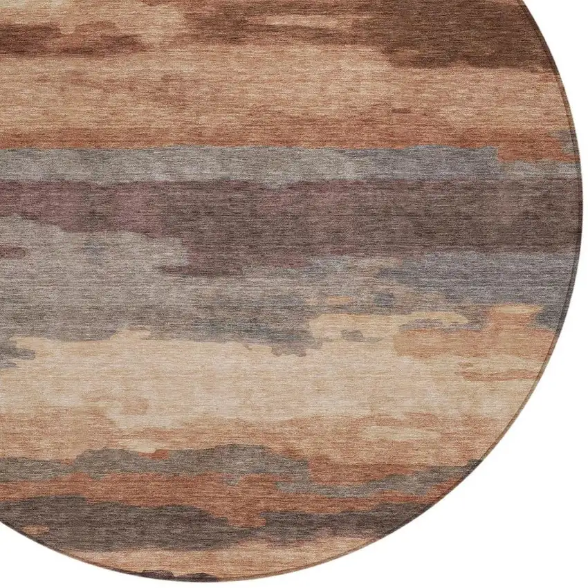 8' Orange And Gray Round Abstract Washable Indoor Outdoor Area Rug Photo 8