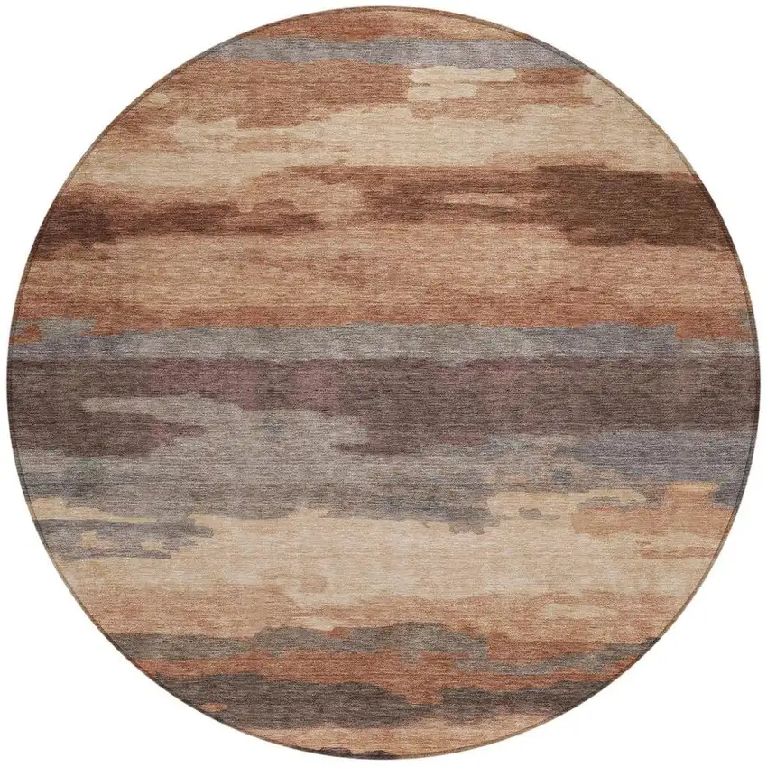 8' Orange And Gray Round Abstract Washable Indoor Outdoor Area Rug Photo 3