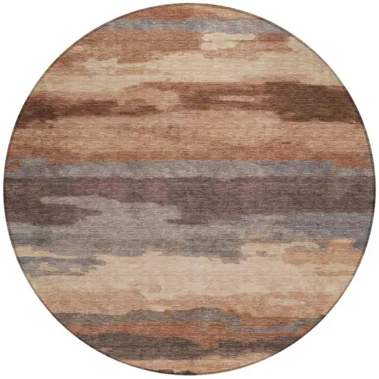 8' Orange And Gray Round Abstract Washable Indoor Outdoor Area Rug Photo 3
