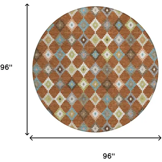 8' Orange And Gray Round Aztec Washable Indoor Outdoor Area Rug Photo 7