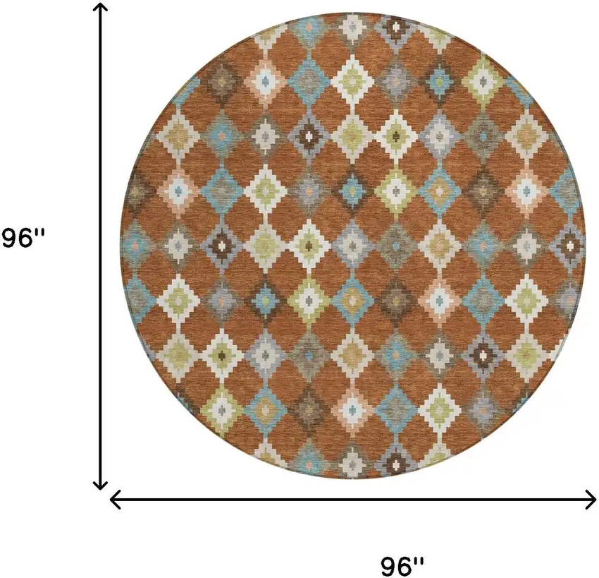 8' Orange And Gray Round Aztec Washable Indoor Outdoor Area Rug Photo 7