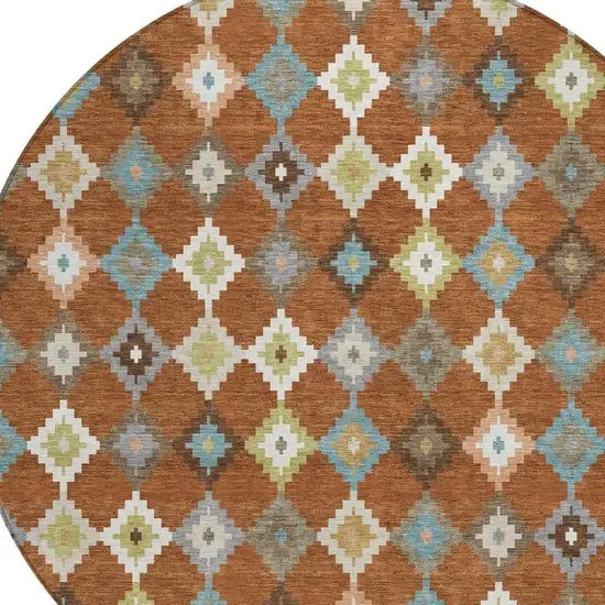 8' Orange And Gray Round Aztec Washable Indoor Outdoor Area Rug Photo 3
