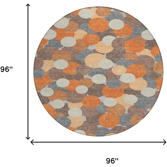 8' Orange And Gray Round Geometric Washable Indoor Outdoor Area Rug Photo 8