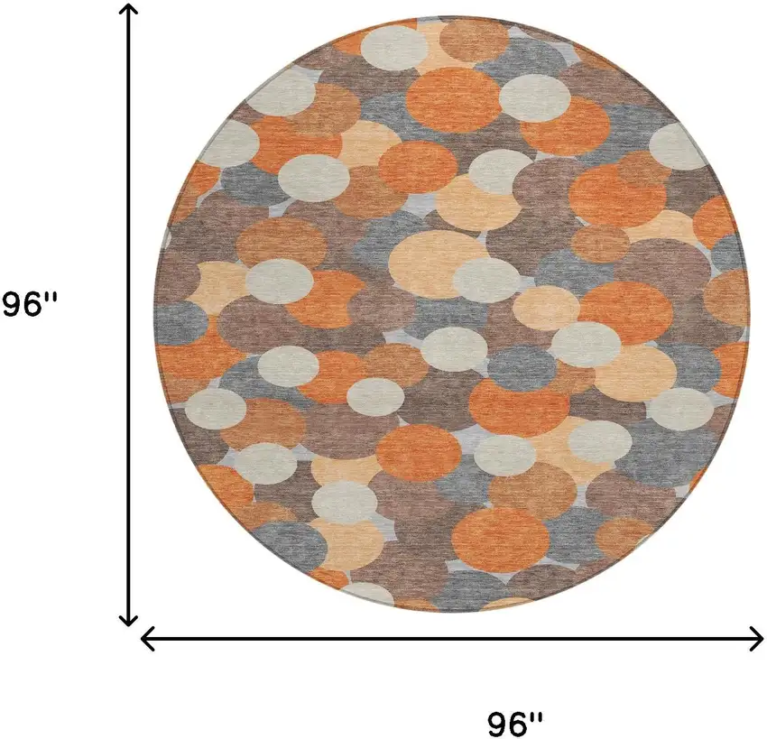 8' Orange And Gray Round Geometric Washable Indoor Outdoor Area Rug Photo 8