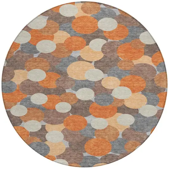 8' Orange And Gray Round Geometric Washable Indoor Outdoor Area Rug Photo 2