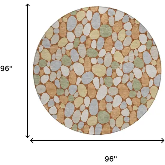 8' Orange And Gray Round Geometric Washable Indoor Outdoor Area Rug Photo 5
