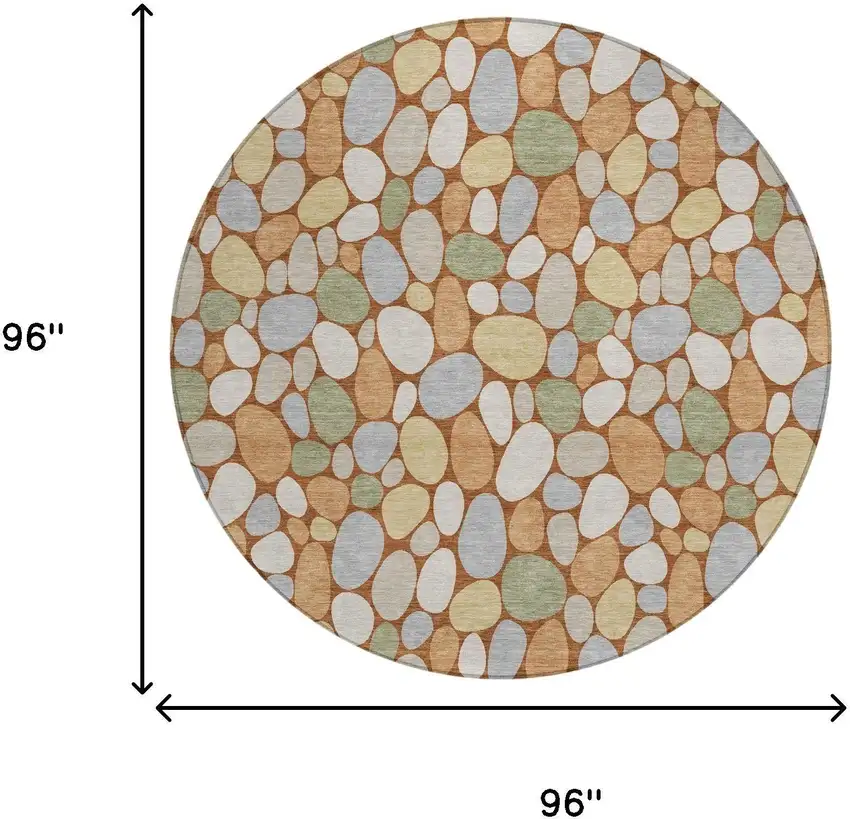 8' Orange And Gray Round Geometric Washable Indoor Outdoor Area Rug Photo 5