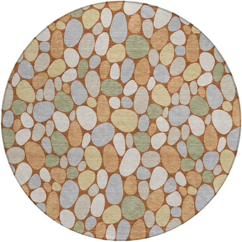 8' Orange And Gray Round Geometric Washable Indoor Outdoor Area Rug Photo 2