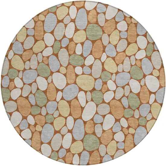 8' Orange And Gray Round Geometric Washable Indoor Outdoor Area Rug Photo 2