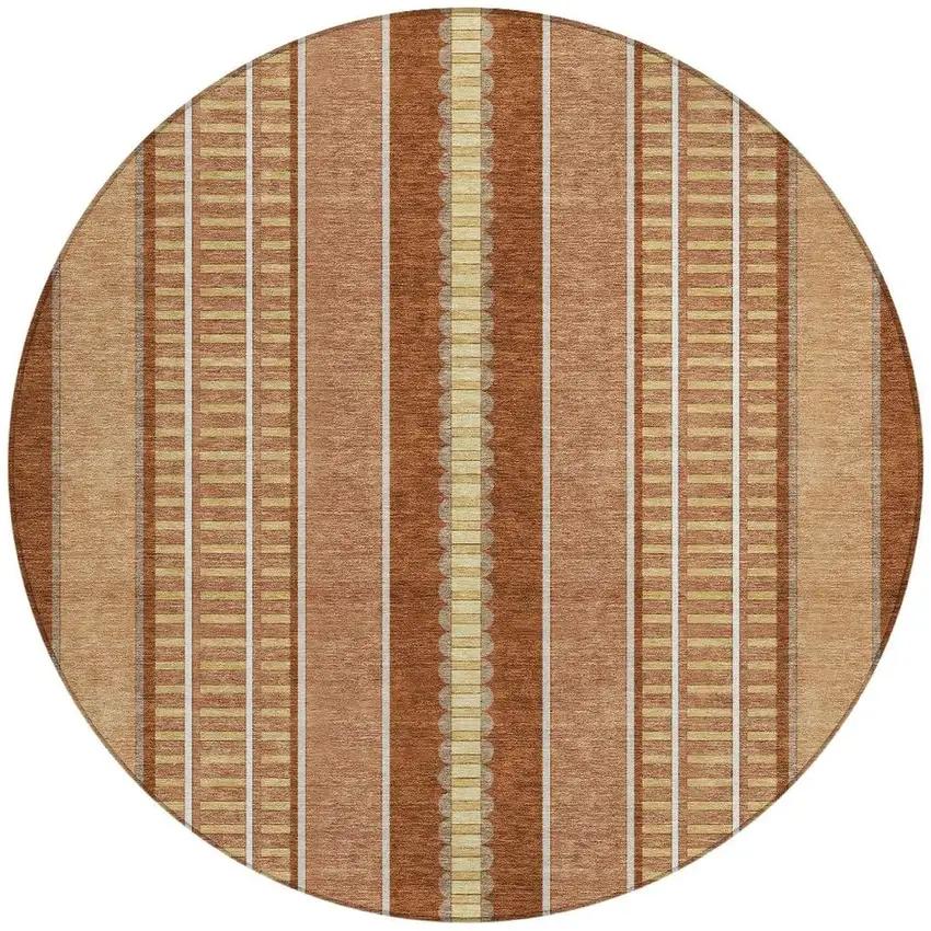 8' Orange And Gray Round Striped Washable Indoor Outdoor Area Rug Photo 3